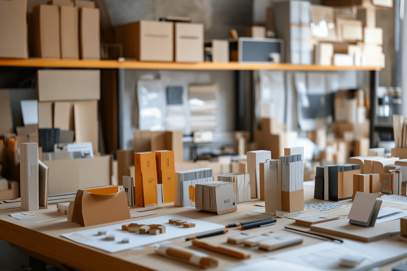 An organized workspace with modern and elegant packaging.