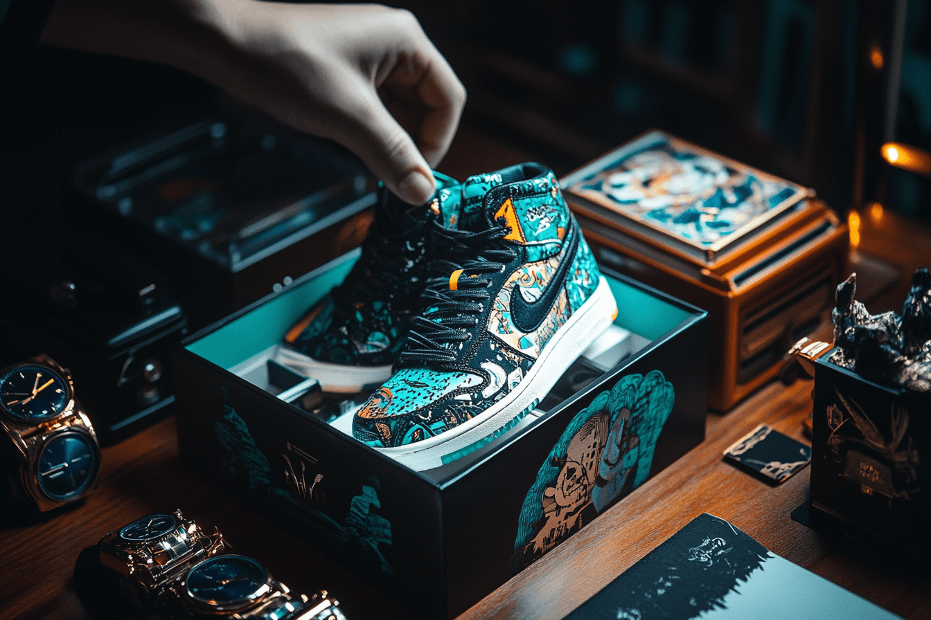 Nike shoe inside a box.