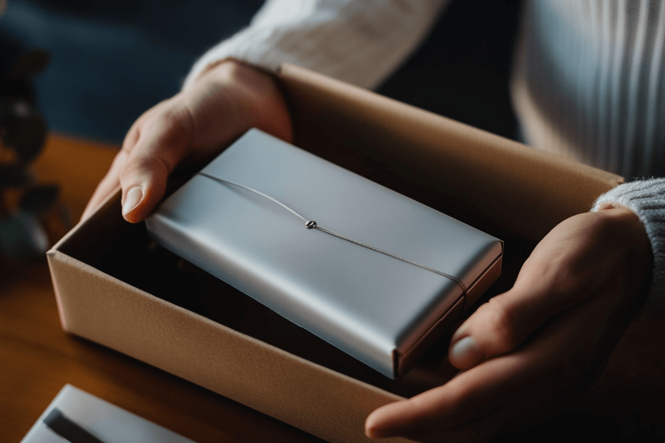 Box with a wallet inside.