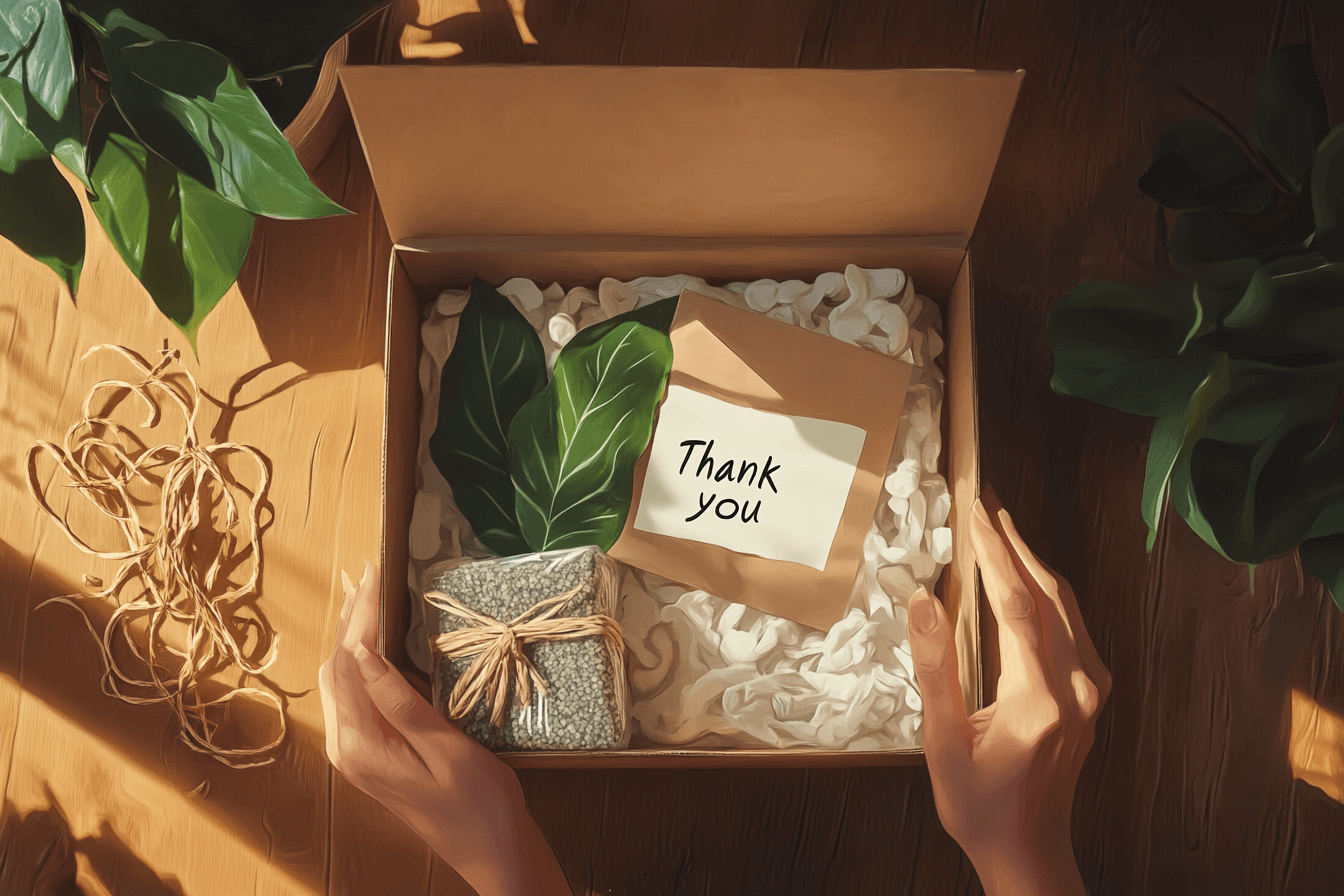 A box with a thank-you note