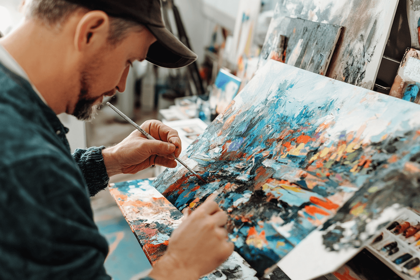 A man who is painting a work of art