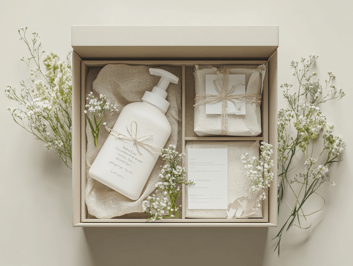 Box with soaps and lilies of the valley on the outside