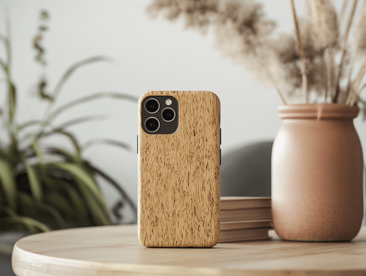 Phone with a wooden case