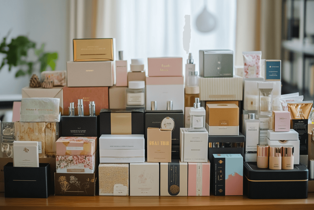 several boxes of different colors
