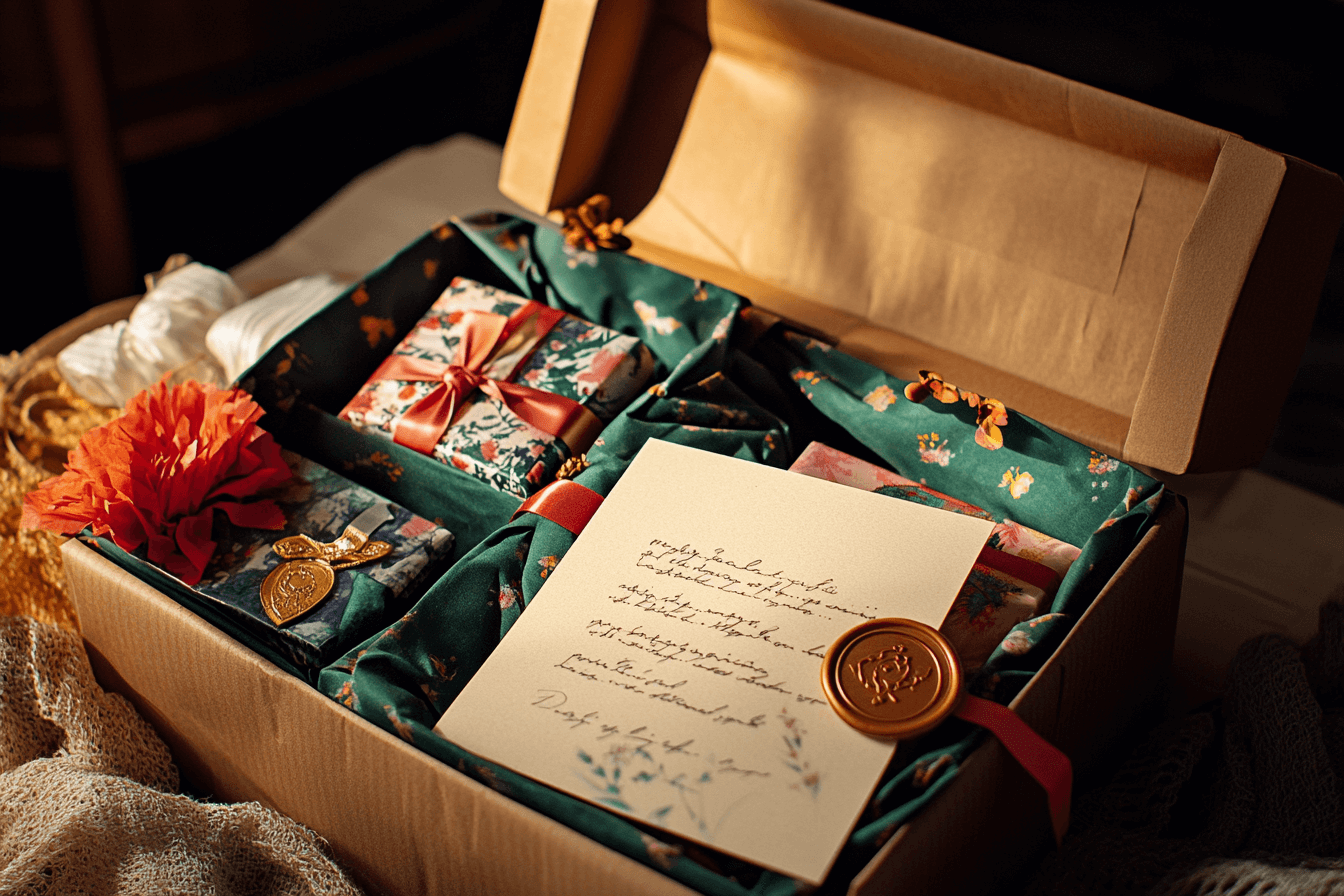 box with gifts and a letter inside