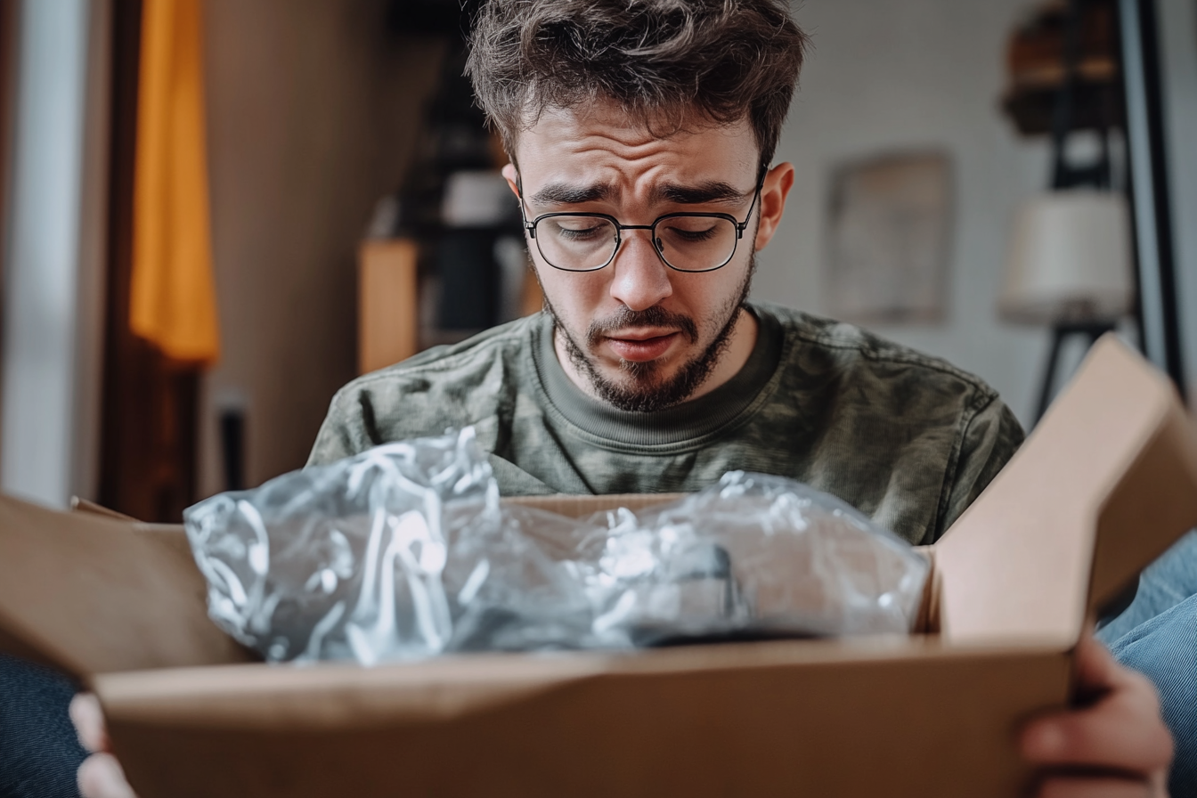 Person with a cardboard box in his hand filled with plastic