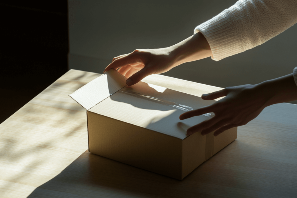 hand opening a package