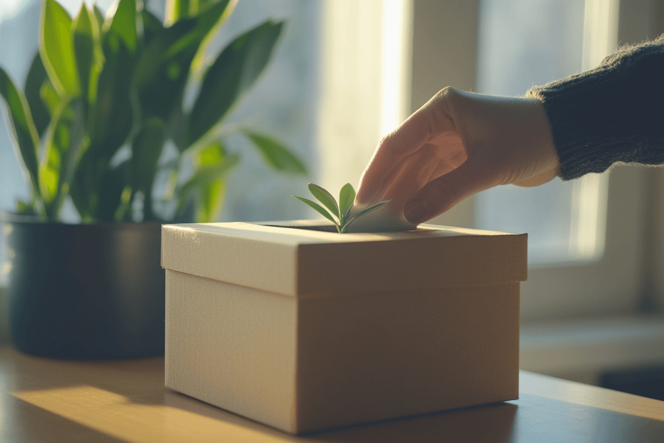 Box with a plant inside