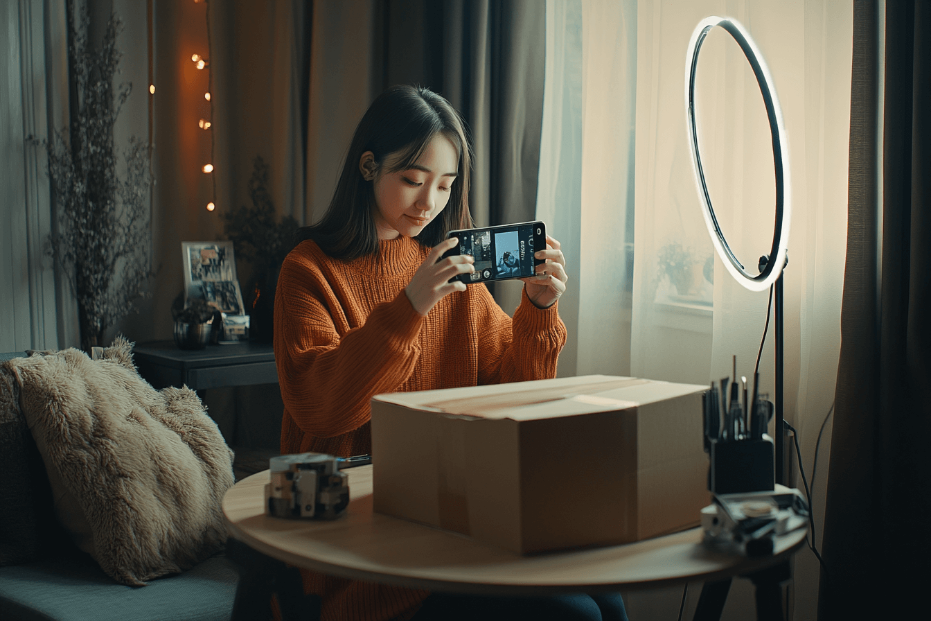 woman filming her package