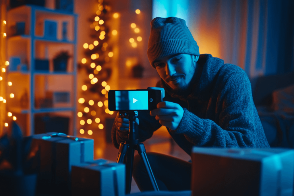 A person who is recording an unboxing video